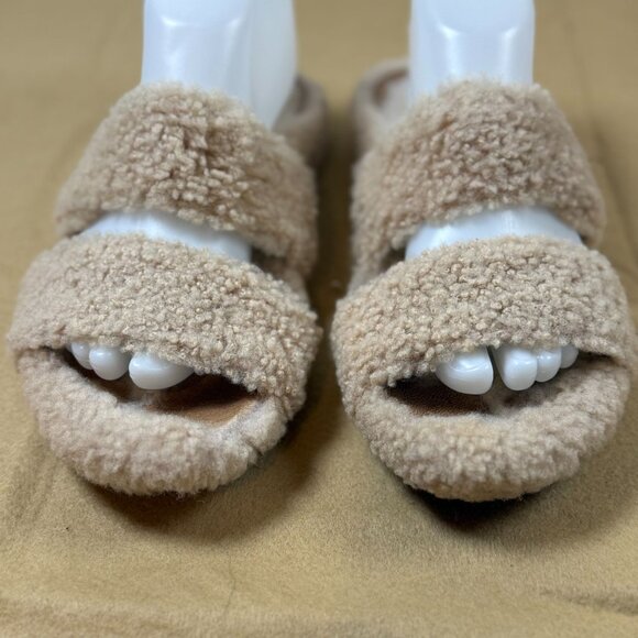 Eileen Fisher Womens Shearling Slip-On Sandals 7.5 Beige Strappy Fuzzy Soft - Picture 8 of 8